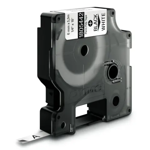Dymo RHINO taĹ›ma poliestrowa trwaĹ‚a 6mm czarna na biaĹ‚ym