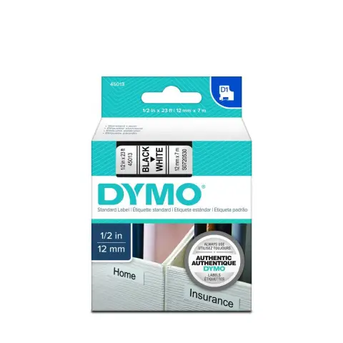 Taśma do drukarek etykiet Dymo D1 45013  Czarny na Białym (Oryginalna) [12mm x 7m] - 1szt.