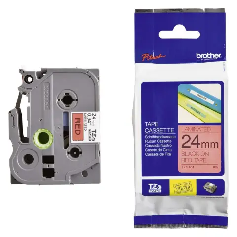 Taśma laminowana Brother TZ-451/TZe-451 (22mm, czerwony/czarny)