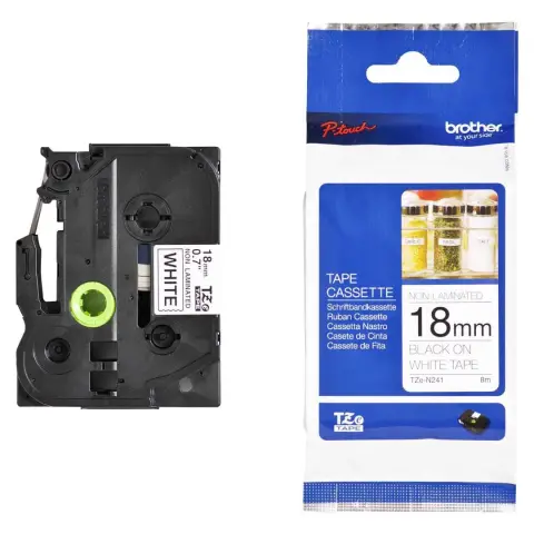 Taśma Brother 18mm/8m biała z czarnym nadrukiem  TZEN241