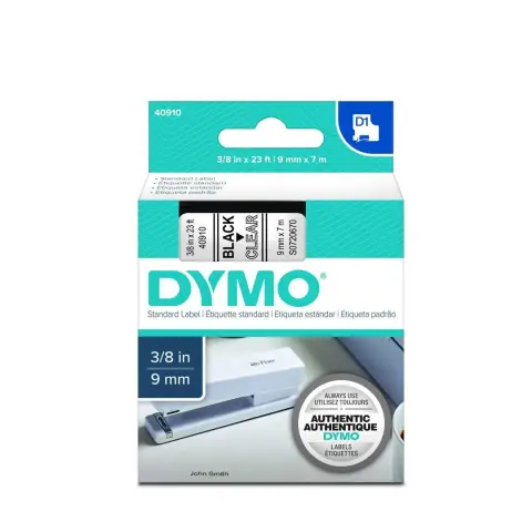 Dymo taśma do drukarek etykiet, D1 40910 czarny/przezroczysty 7m/9mm
