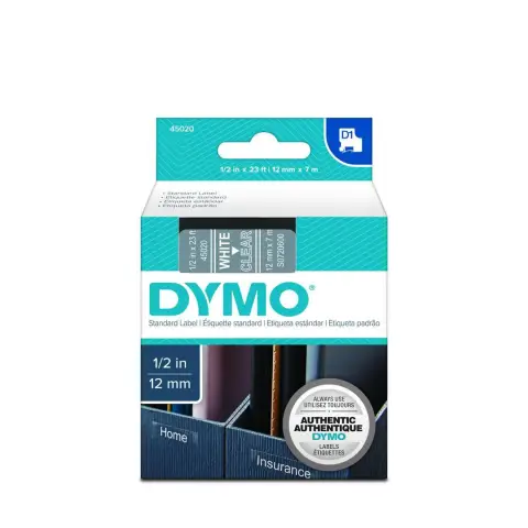 Dymo taśma do drukarek etykiet, D1 45021 przezroczysta/biały nadruk 7m/12mm