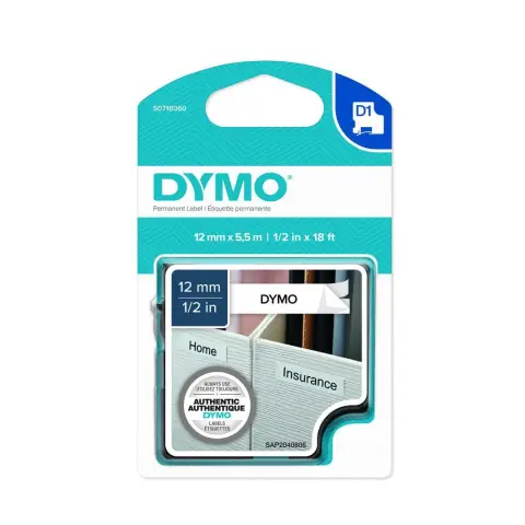 Dymo taśma do drukarek etykiet, D1 16959  czarny/biały 5,5m/12mm poliestrowa