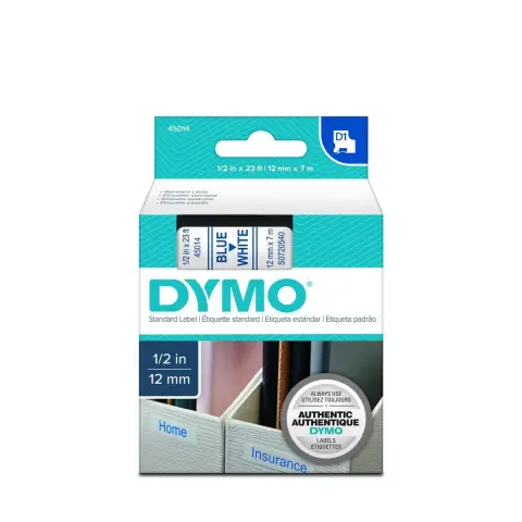 Taśma Dymo D1 45014 Biała / Niebieski nadruk - 12mm/7m (Oryginalna)