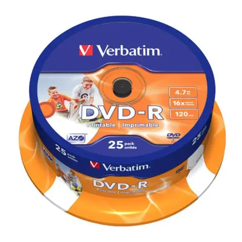 Płyty Verbatim DVD-R 4,7GB 16x - Cake Box - 25 szt. - Printable