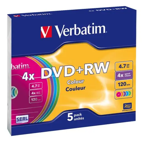 Płyty Verbatim DVD+RW 4.7GB 4x - Slim - 5szt. Colors